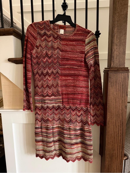 Missoni Dresses & Skirts - Missoni Red Multicolor Chevron Knit Long Sleeve Dress